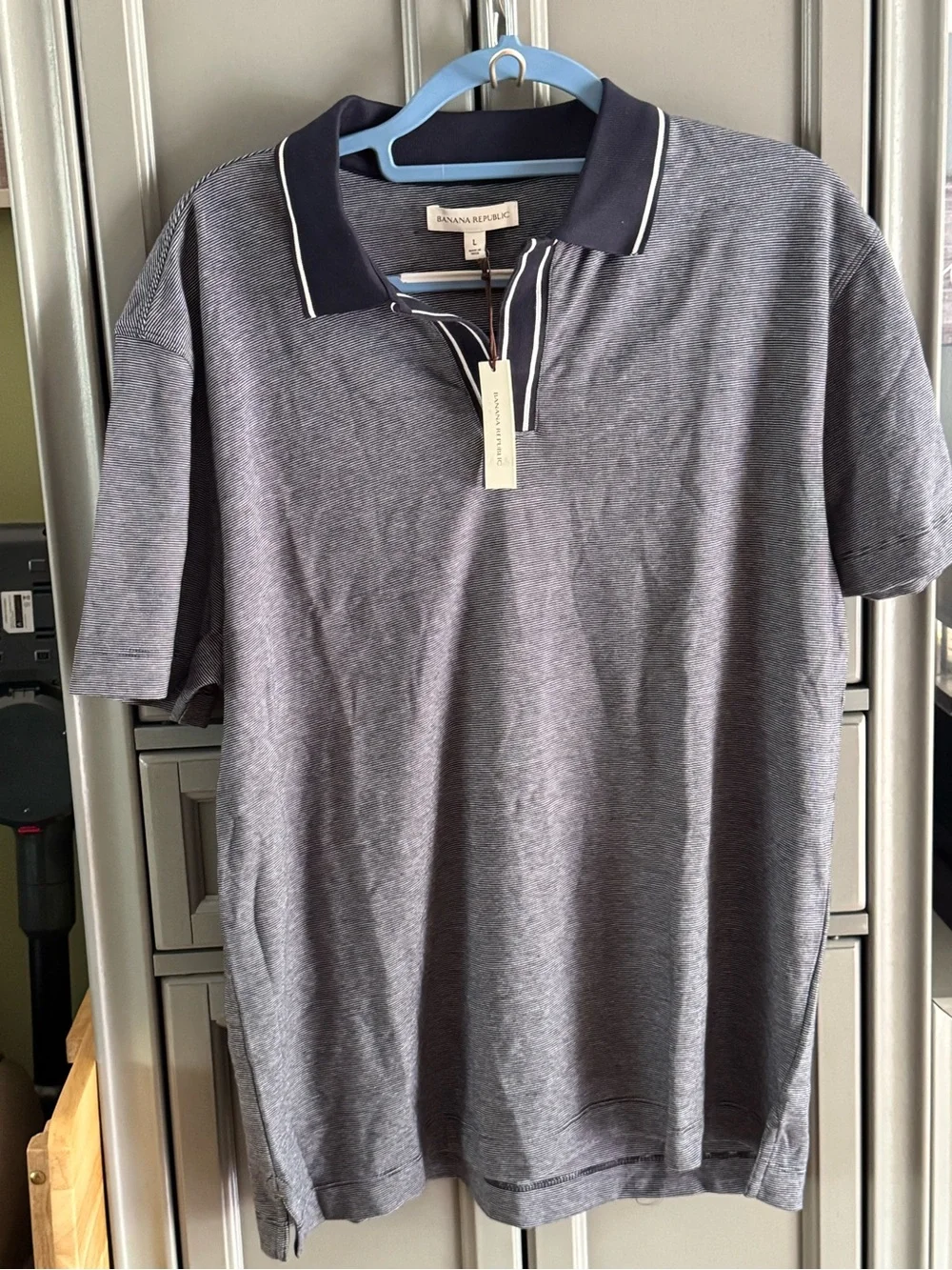 Banana Republic Men’s Navy & White Micro-Stripe Polo